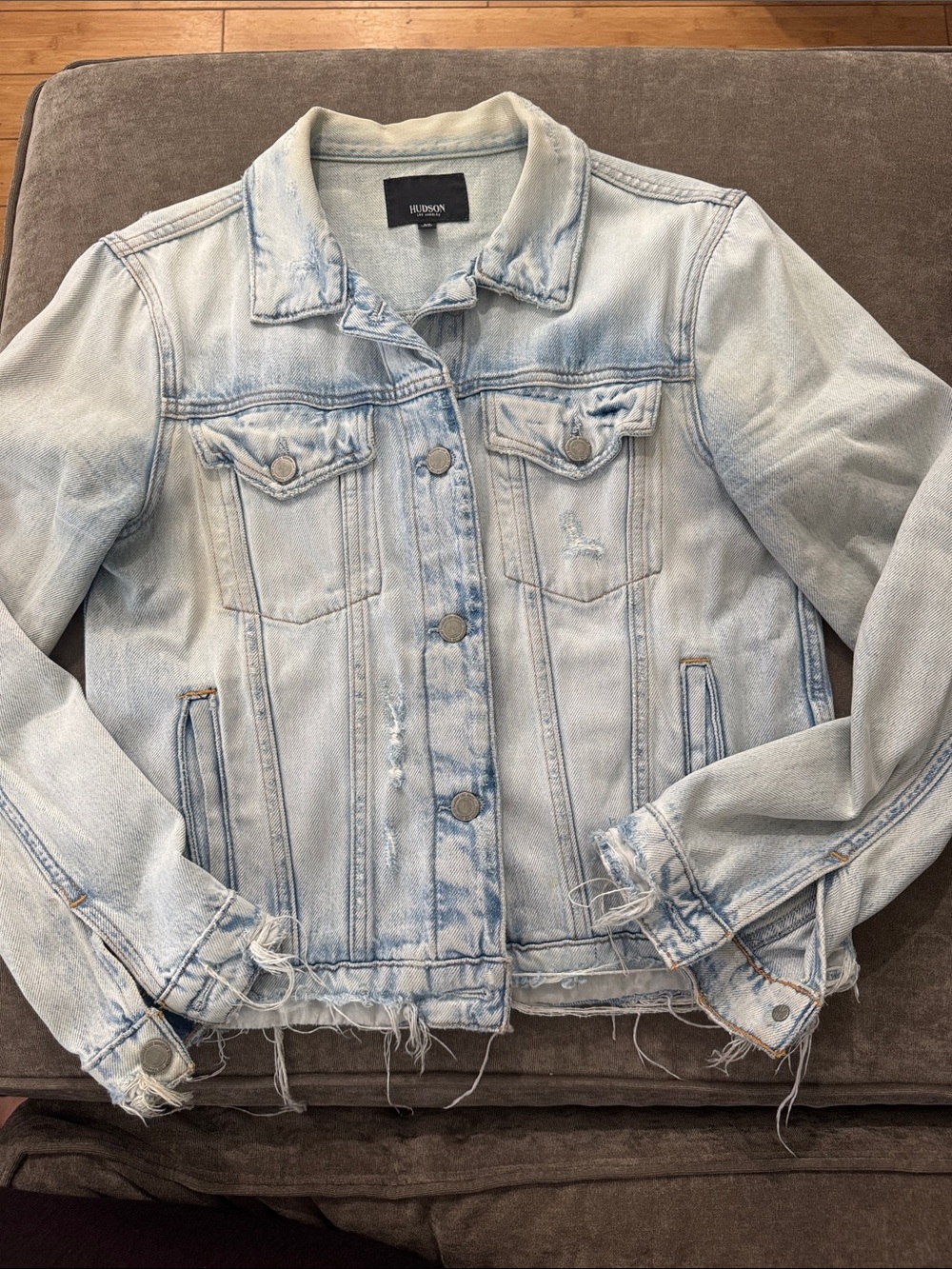 Hudson Jeans Light Wash Distressed Denim Jacket - Pale Blue